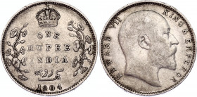 British India 1 Rupee 1904 B
KM# 508; Silver; Edward VII; XF