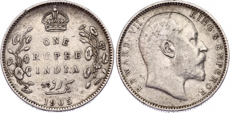 British India 1 Rupee 1905
KM# 508; Silver; Edward VII; XF