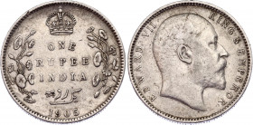 British India 1 Rupee 1905
KM# 508; Silver; Edward VII; XF