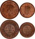 British India 1/12 Anna & 1/2 Pice 1939
KM# 526, 528; George VI; UNC