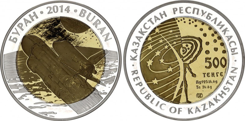 Kazakhstan 500 Tenge 2014
KM# 284; Silver; Bimetallic: Tantalum Center in Silve...