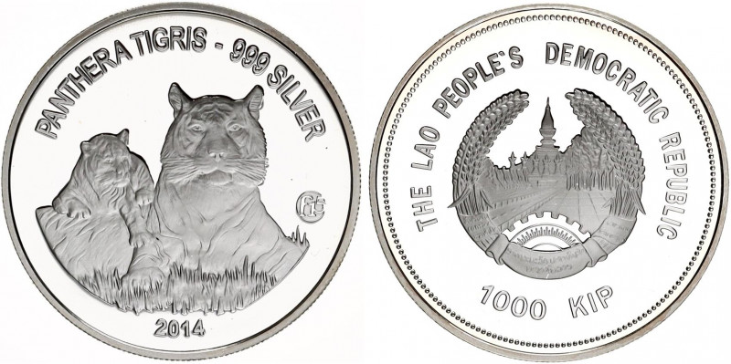 Lao 1000 Kip 2014
Silver (.999) 20 g., 38.5 mm.; Proof; Pantera tigris