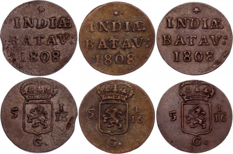 Netherlands East Indies Batavian Republic 3 x 1 Duit 1808
KM# 76; Copper; VF-XF