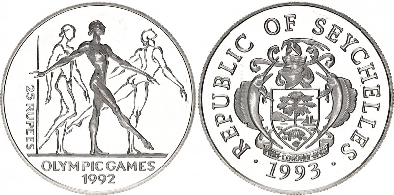 Seychelles 25 Rupees 1993
KM# 70; Silver, Proof; Olympiad, gymnastics