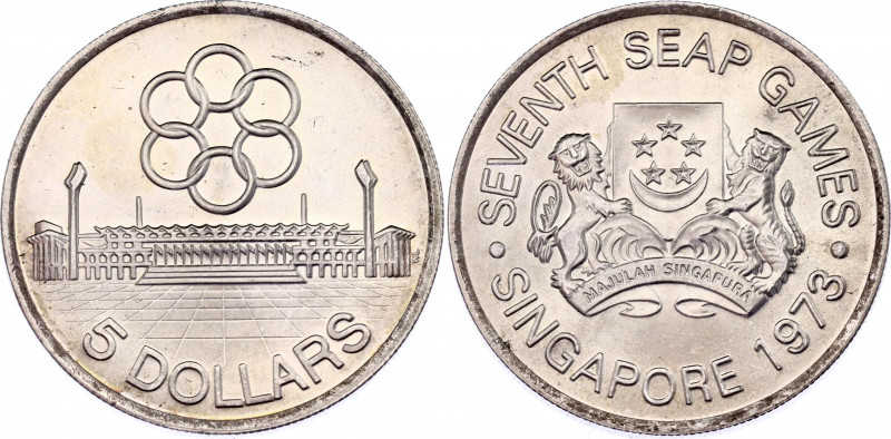 Singapore 5 Dollars 1973
KM# 10; Silver; 7th SEAP Games; UNC