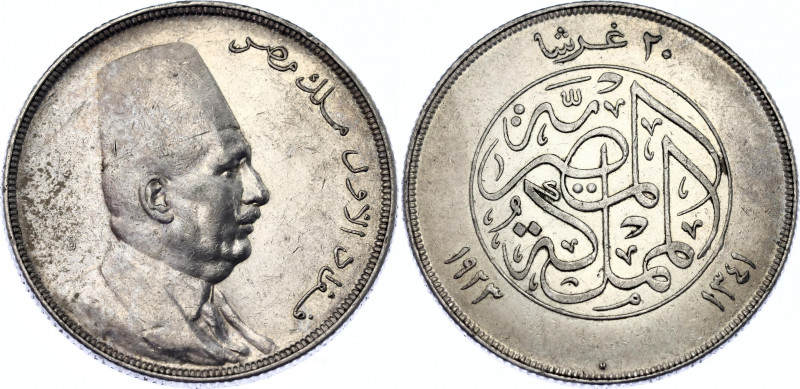 Egypt 20 Piastres 1923 AH 1341 H
KM# 338; Silver; Fuad ; XF