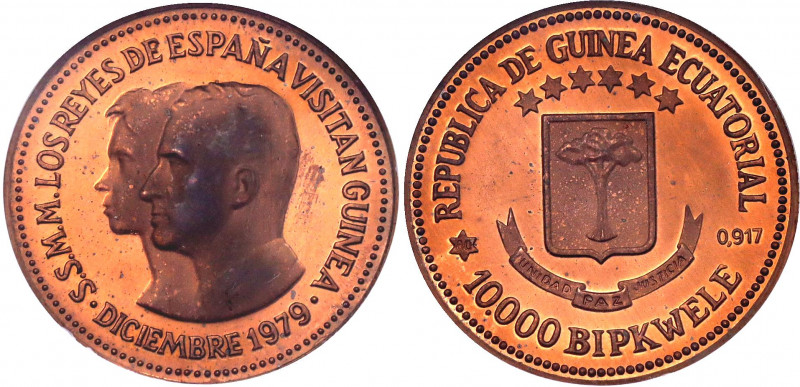 Equatorial Guinea 10000 Bipkwele 1980 (ND) NGC PF 64 RB
KM# E24; Copper., Proof...