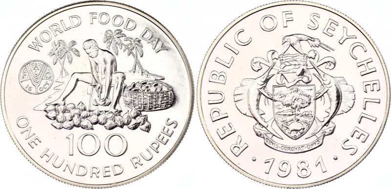 Seychelles 100 Rupees 1981
KM# 45; Silver., Proof; FAO - World Food Day