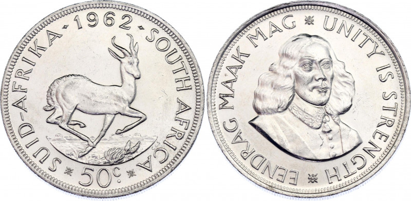 South Africa 50 Cents 1962
KM# 62; Silver; AU-UNC with minor hairlines