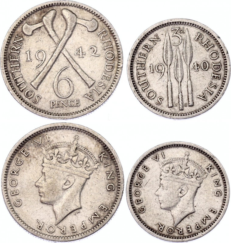 Southern Rhodesia 3 & 6 Pence 1940 - 1942
KM# 16, 17; Silver; George VI; XF-