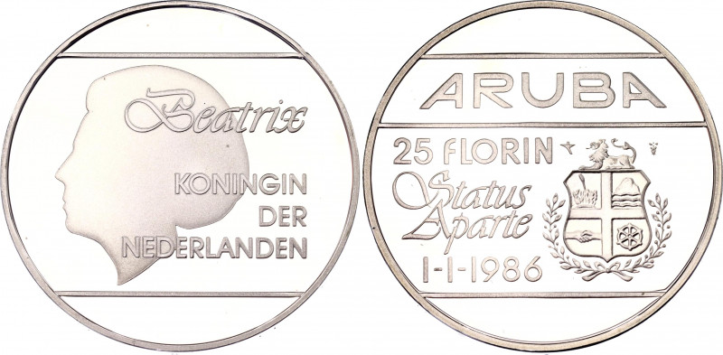 Aruba 25 Florin 1986
KM# 7; Silver., Proof; Beatrix; Status Aparte