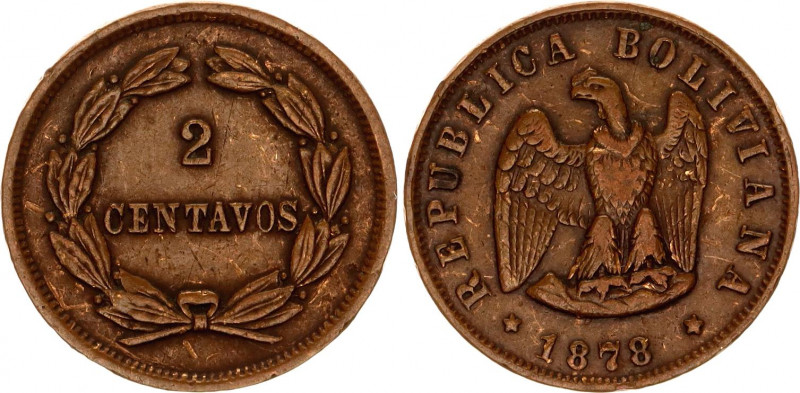 Bolivia 2 Centavos 1878
KM# 164.1; XF