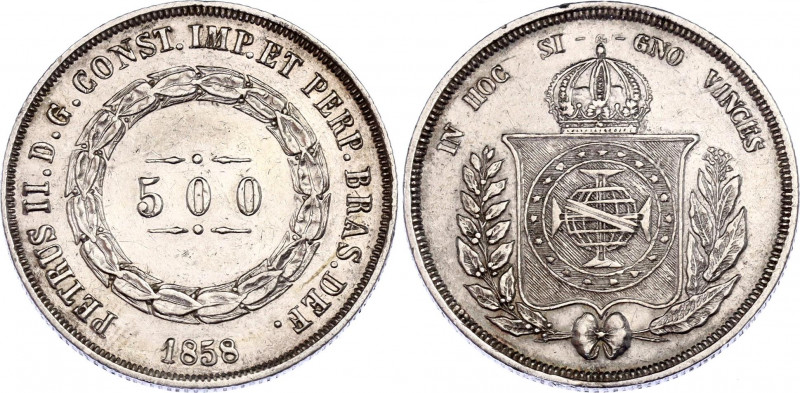 Brazil 500 Reis 1858
KM# 464; Silver; Pedro II; XF