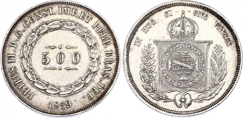 Brazil 500 Reis 1859
KM# 464; Silver; Pedro II; XF