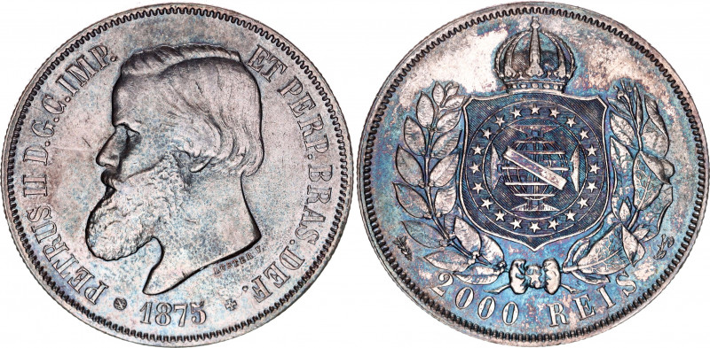 Brazil 2000 Reis 1875
KM# 475a; Silver; Pedro II; XF+ with outstanding toning