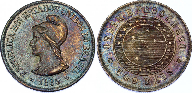 Brazil 500 Reis 1889
KM# 494; Silver; UNC with amazing toning