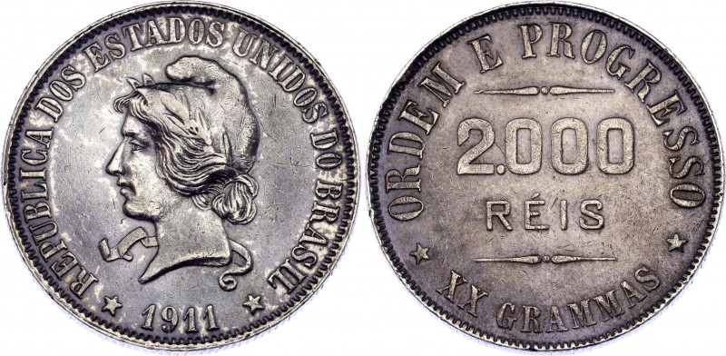 Brazil 2000 Reis 1911
KM# 508; Silver; XF with nice toning