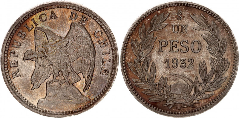 Chile 1 Peso 1932 So
KM# 174; Silver; UNC with nice toning