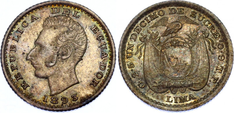 Ecuador 1 Decimo 1893 LIMA TF
KM# 50.3; Silver; AUNC with nice toning