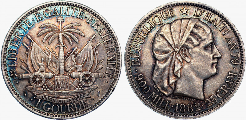 Haiti 1 Gourde 1882
KM# 46; Silver 25.03g; Nice Patina; AU-UNC