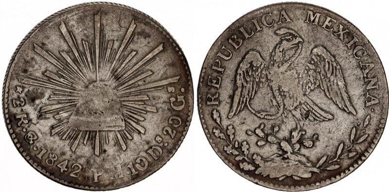 Mexico 2 Reales 1842 Go PM
KM# 374.8; Silver; Mint: Guanajuato; VF