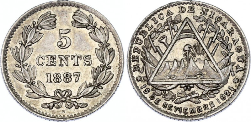 Nicaragua 5 Centavos 1887 H
KM# 5; Silver; AUNC