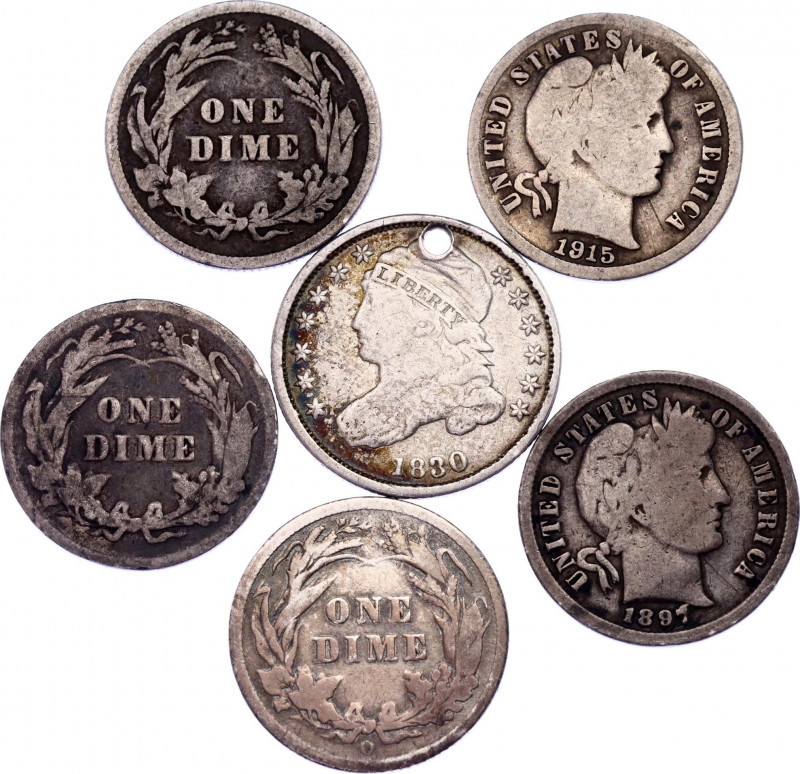 United States 6 x 1 Dime 1830 - 1915
Silver; Various Dates, Mintmarks & Conditi...