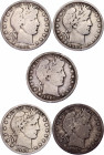 United States 5 x 1/2 Dollar 1901 - 1909
KM# 116; Silver; "Barber Half Dollar"; Various Dates, Mintmarks & Conditions