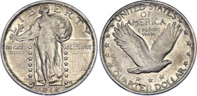 United States 1/4 Dollar 1918 S
KM# 145; Silver 6.10 g.; Standing Liberty Quarter; Type 2 Obverse; VF