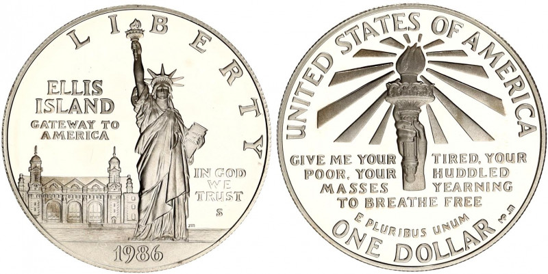 United States 1 Dollar 1986 S
KM# 214; Silver; Proof; Centennial of statue of L...