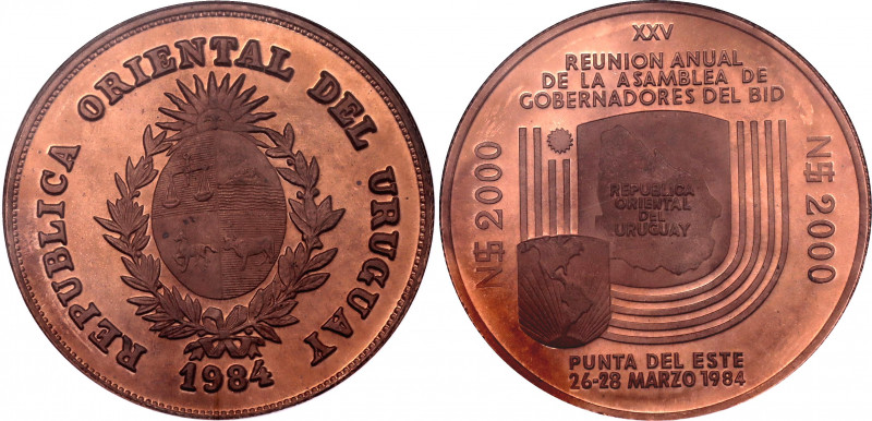 Uruguay 2000 Pesos 1984 Pattern NGC PF 64 RD
KM# Pn14; Copper., Proof; 25th Mee...