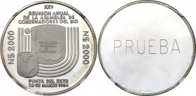 Uruguay 2000 Pesos 1984 Prueba NGC PF 67 Ultra Cameo
KM# TS18; Silver., Proof; Reverse Trial Strike; 25th Meeting of Inter-American Development Bank ...