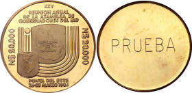 Uruguay 20000 Pesos 1984 Prueba NGC PF 68 Ultra Cameo
KM# TS30; Gilted., Proof; Reverse Trial Strike; 25th Meeting of Inter-American Development Bank...