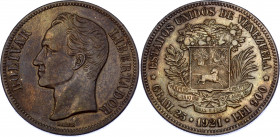 Venezuela 5 Bolivares 1921
Y# 24; Silver; with nice toning