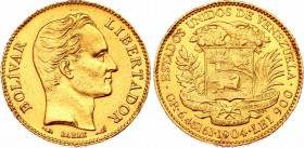 Venezuela 20 Bolivares 1904
Y# 32; Gold (.900) 6.45 g.; AUNC-