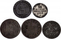 World Lot of 5 Coins 1700 - 1870
Various Countries, Dates & Denominations; Copper & Silver; VF-XF