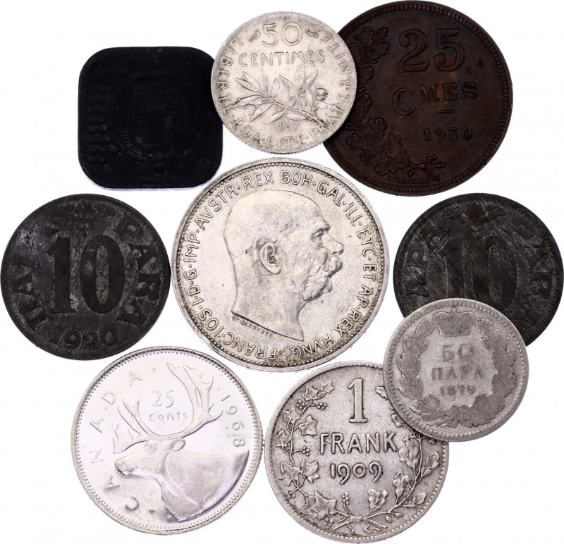 World Nice Lot of 9 Coins 1879 - 1968
With Silver; Various Countries, Dates & D...