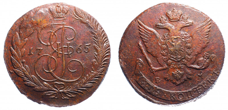 Russia 5 Kopeks 1765 EM
Bit# 611; Copper 48.77g; AUNC