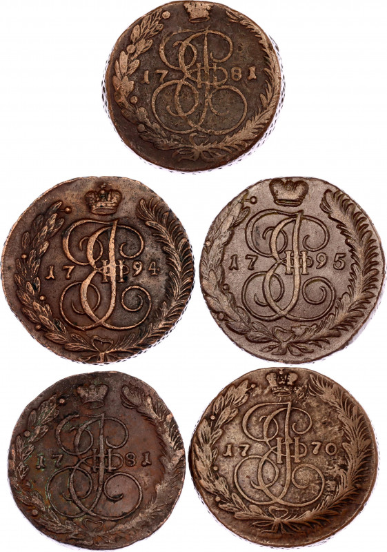 Russia Lot of 5 Kopeks of Catherine II 1770 -1795
Copper, VF-XF.