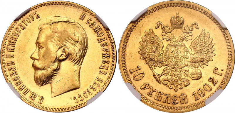 Russia 10 Roubles 1902 АР NGC AU 53
Bit# 10; Gold (.900) 8.60 g., 22.5 mm.