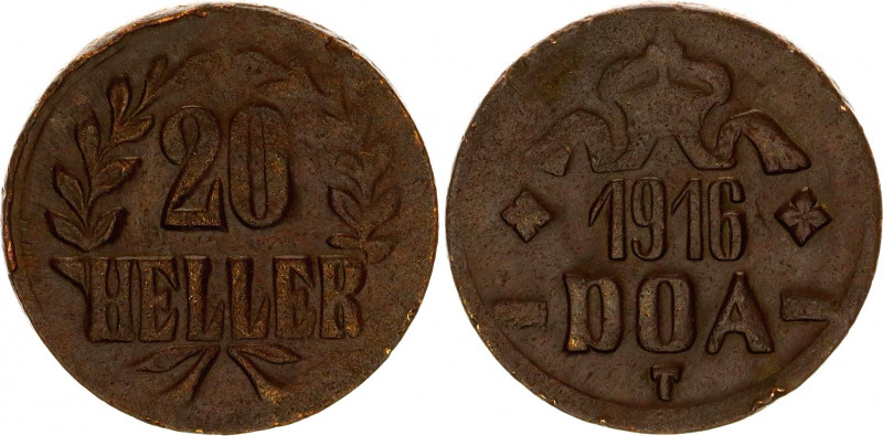 German East Africa 20 Heller 1916 T
KM# 15; Copper; Obverse B, small crown; Rev...