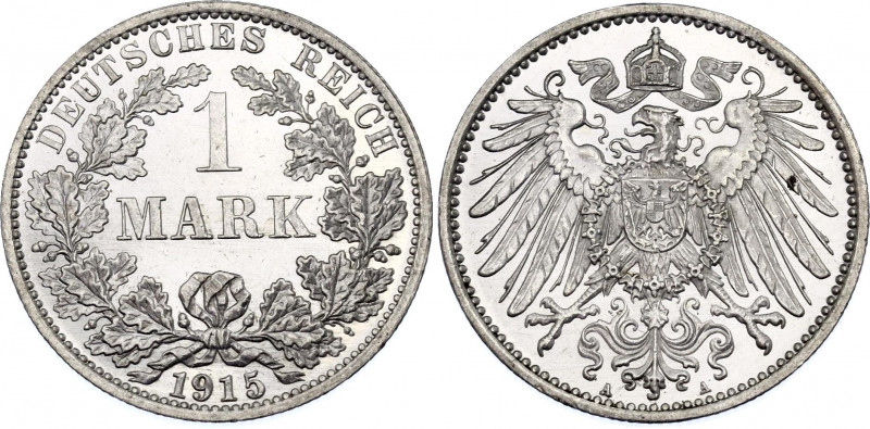 Germany - Empire 1 Mark 1915 A
KM# 14; Silver., Prooflike; Wilhelm II; UNC, fir...