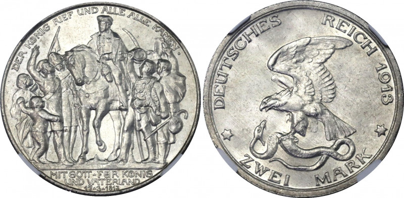 Germany - Empire Prussia 2 Mark 1913 A NNR MS 63
KM# 532; Silver; Wilhelm II; 1...