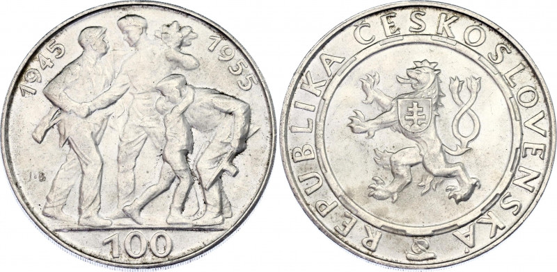 Czechoslovakia 100 Korun 1955
KM# 45; Silver 23.96 g.; 10th Anniversary - Liber...