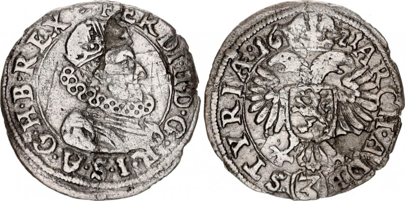 Bohemia 3 Kreuzer 1621
Silver; RDR, Haus Habsburg, Ferdinand II; VF