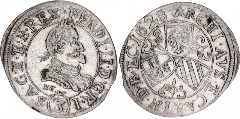 Austria 3 Kreuzer 1628 HG
Herinek 1119; Silver; RDR, Haus Habsburg, Ferdinand I...