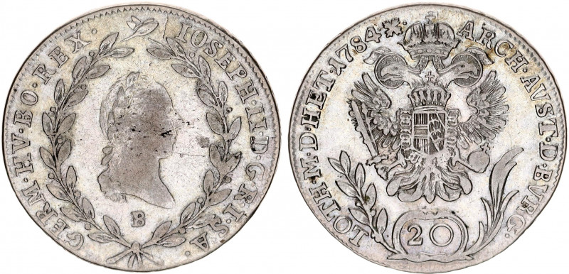 Austria 20 Kreuzer 1784 B
KM# 2068; RDR, Haus Habsburg, Joseph II; Silver, VF-X...