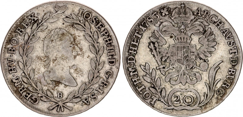 Austria 20 Kreuzer 1783 B
KM# 2069; RDR, Haus Habsburg, Joseph II; Silver, VF.