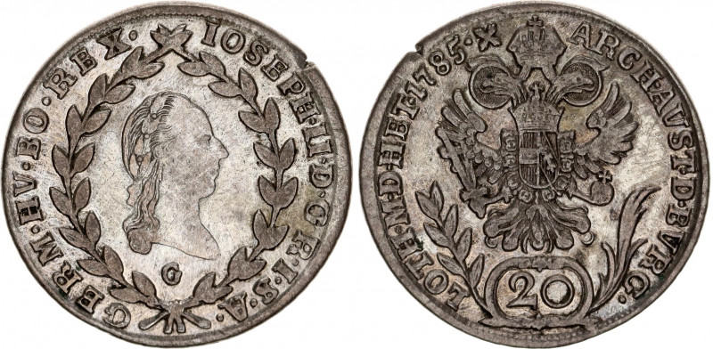 Austria 20 Kreuzer 1785 G
KM# 2069; RDR, Haus Habsburg, Joseph II; Silver, XF, ...