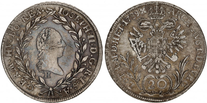 Austria 20 Kreuzer 1789 H
KM# 2069; RDR, Haus Habsburg, Joseph II; Silver, VF-X...